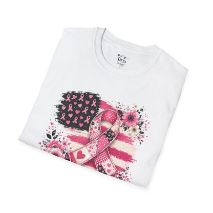 Breast Cancer Awareness Ribbon Tee — Pink Flag Floral Support