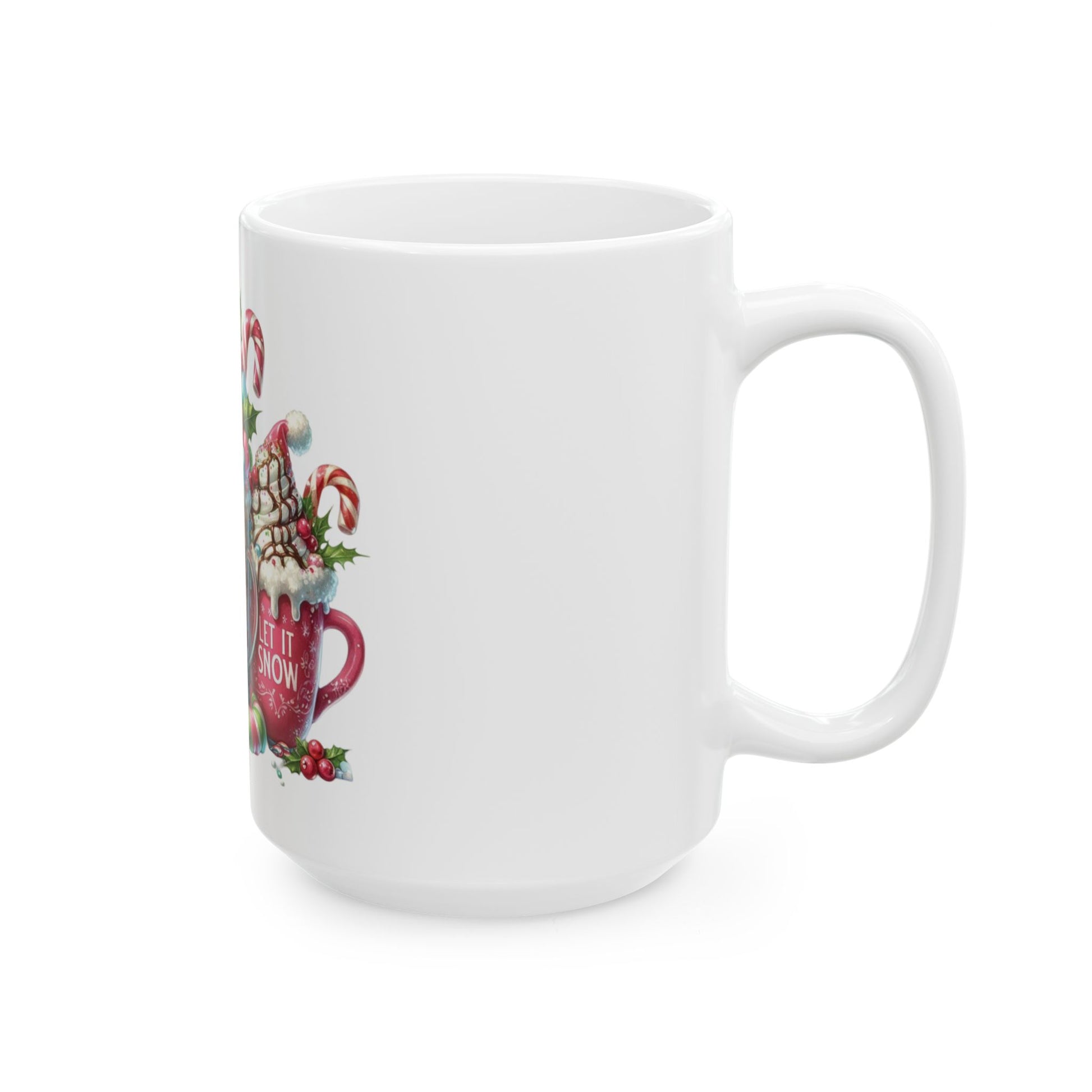 Christmas Hot Cocoa Mug personalized — Let It Snow Holiday Ceramic Coffee Cup (15oz)