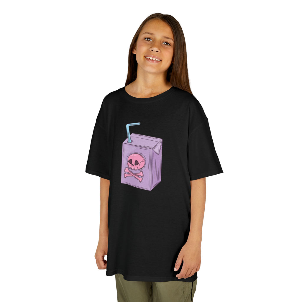 Halloween Gothic Kids Tee: Edgy Skull Milk Carton Design