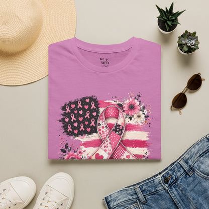Breast Cancer Awareness Ribbon Tee — Pink Flag Floral Support
