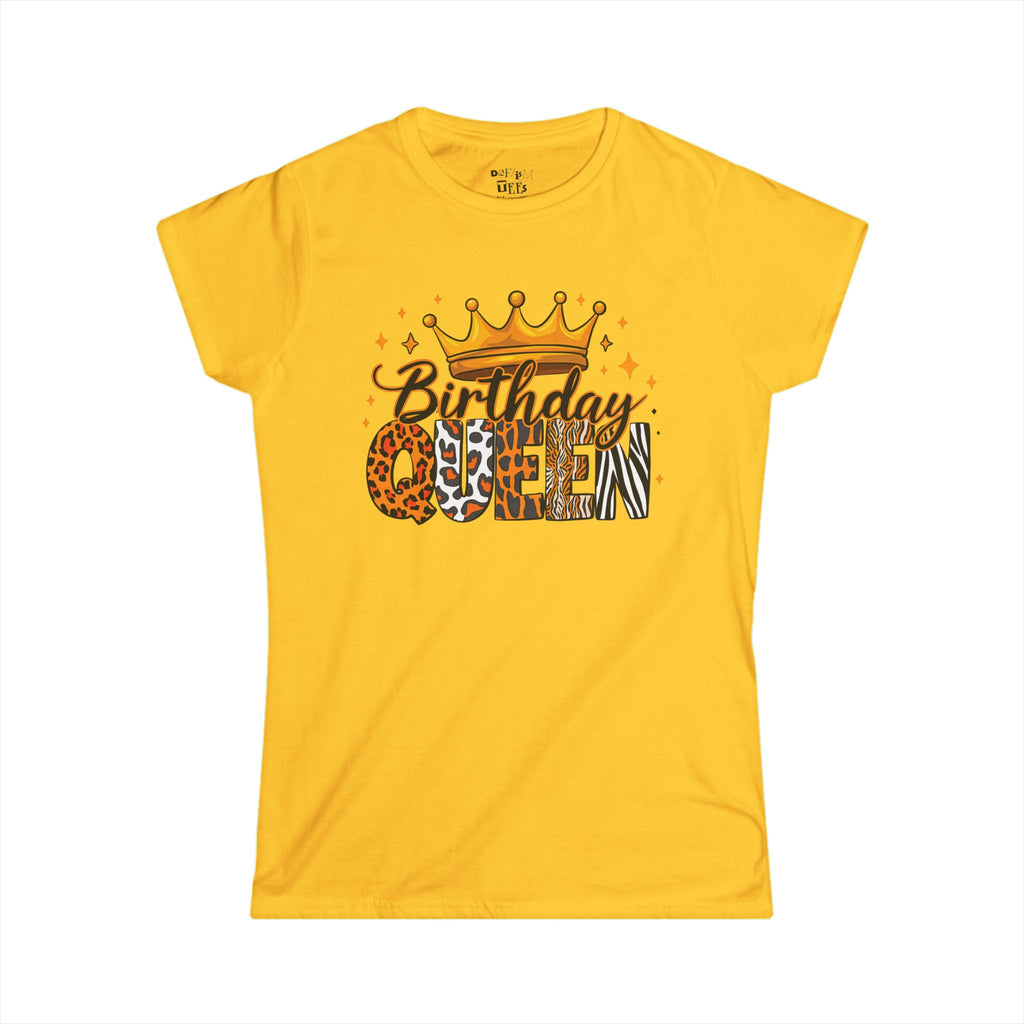 Birthday Queen Tee | Women's Softstyle Shirt for Celebrations, Party Fashion, Birthday Gift, Casual Wear, Animal Print Style