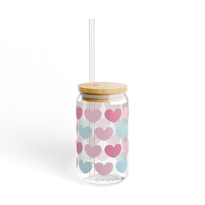 Hearts Pattern Sipper Glass, 16oz