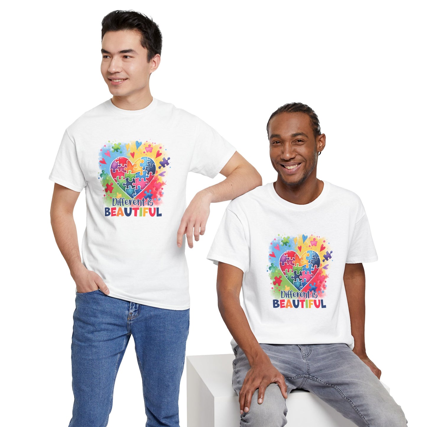 Autism Awareness T-Shirt – 'Different is Beautiful' Colorful Puzzle Heart Tee