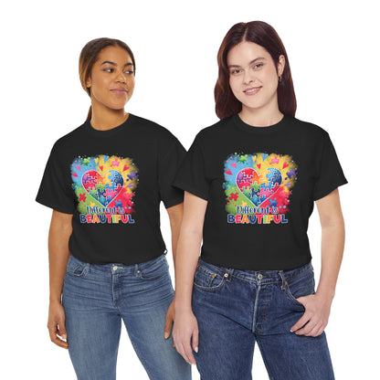 Autism Awareness T-Shirt – 'Different is Beautiful' Colorful Puzzle Heart Tee