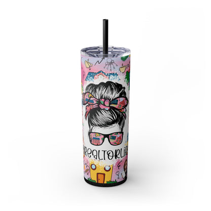 Realtor Colorful Inspirational Skinny Tumbler with Straw, 20oz