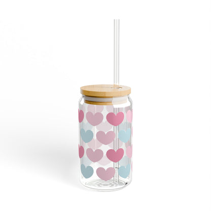 Hearts Pattern Sipper Glass, 16oz