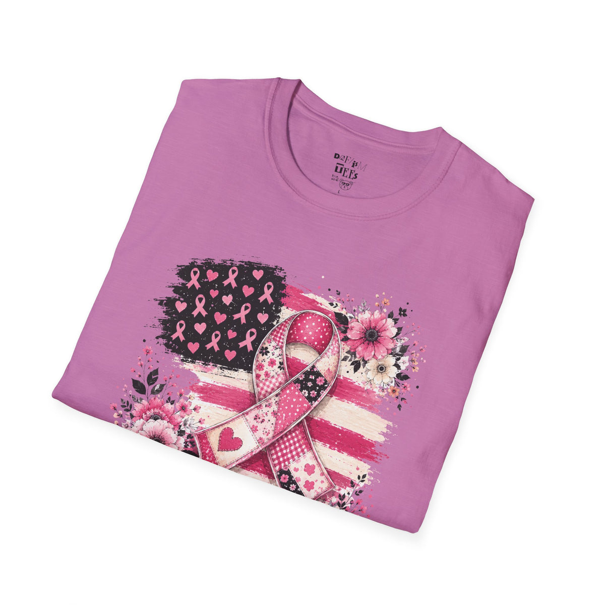 Breast Cancer Awareness Ribbon Tee — Pink Flag Floral Support