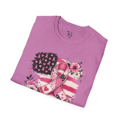 Breast Cancer Awareness Ribbon Tee — Pink Flag Floral Support