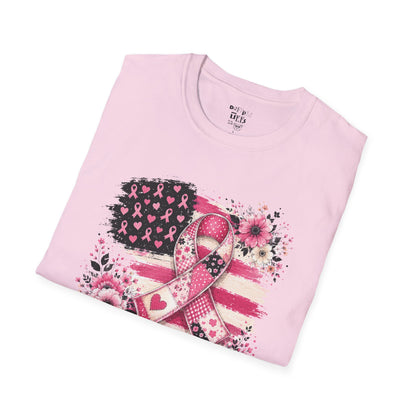 Breast Cancer Awareness Ribbon Tee — Pink Flag Floral Support