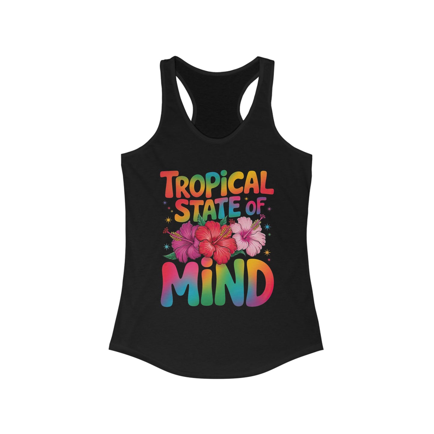 Tropical State of Mind Women's Racerback Tank for Summer Vibes, Vacation Wear, Beach Day, Fitness, Gift Idea