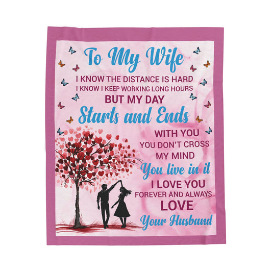 Romantic Velveteen Plush Blanket for Wives - "To My Wife" Message Gift