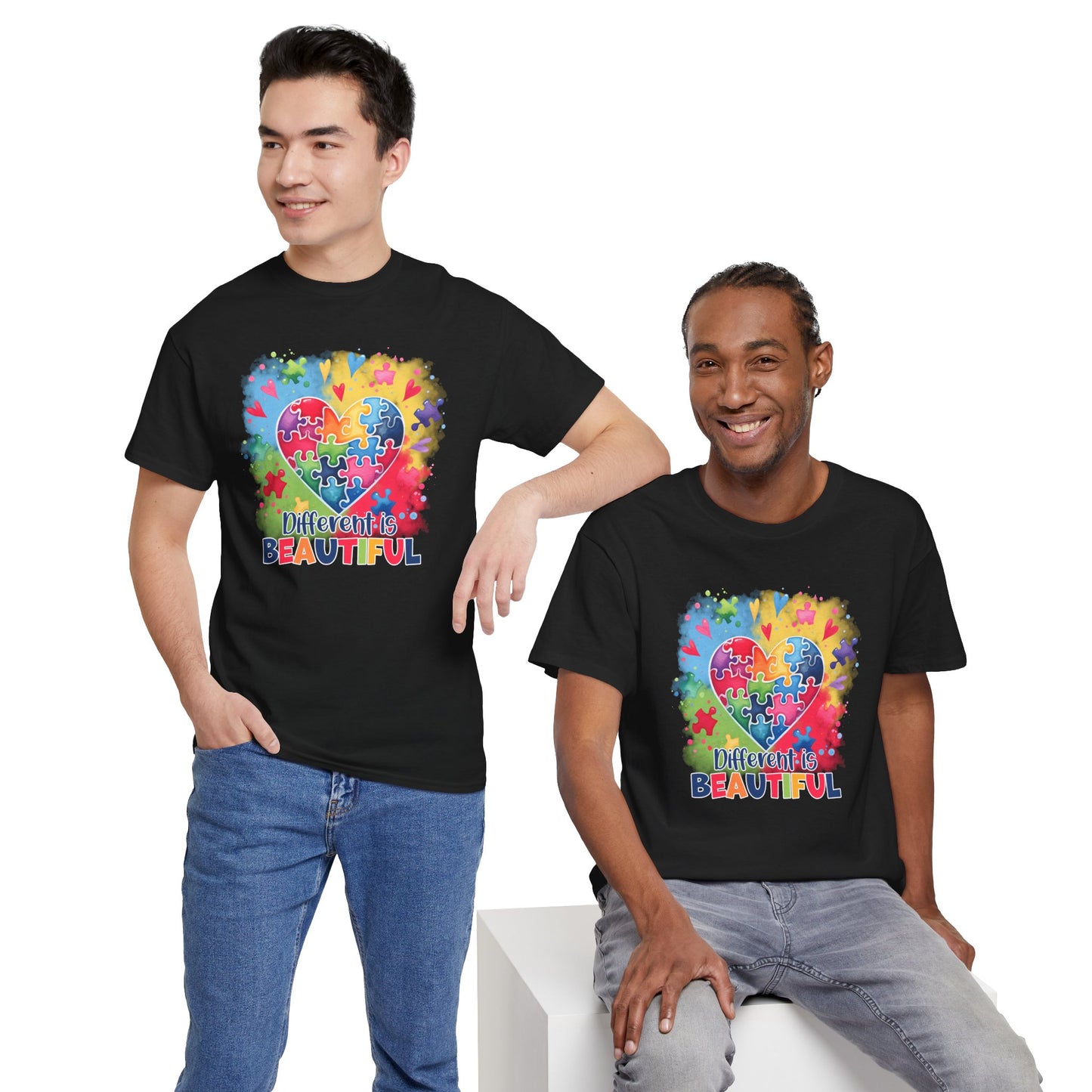 Autism Awareness T-Shirt – 'Different is Beautiful' Colorful Puzzle Heart Tee