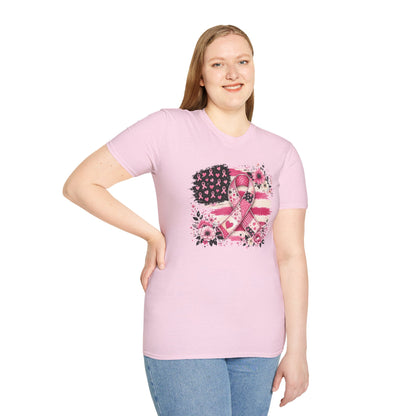 Breast Cancer Awareness Ribbon Tee — Pink Flag Floral Support