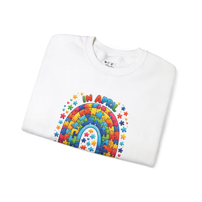 Autism Awareness Crewneck Sweatshirt - We Wear Blue in April