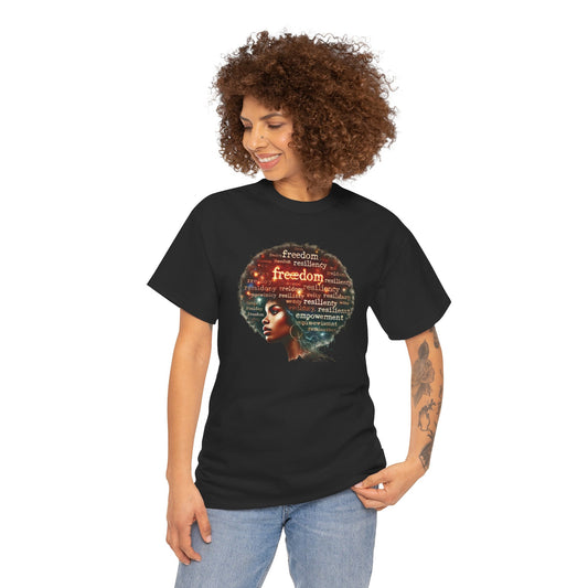 Black Heritage Freedom Afro Hair Tee — Empowerment Word Art T-Shirt