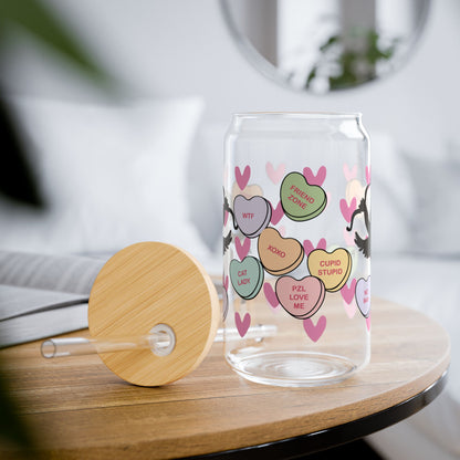 Cupid and Conversation Hearts Pattern Sipper Glass, 16oz
