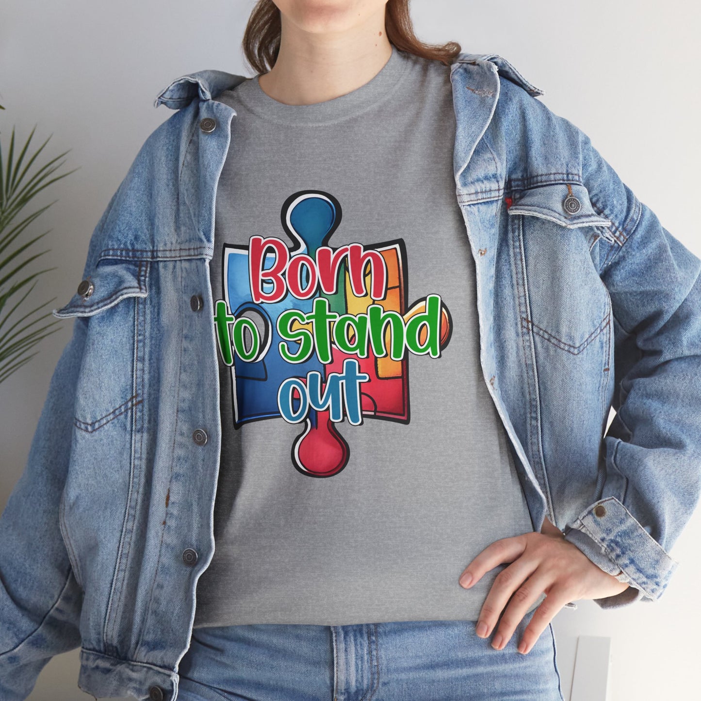 Autism Awareness Born to Stand Out Puzzle Piece T-Shirt