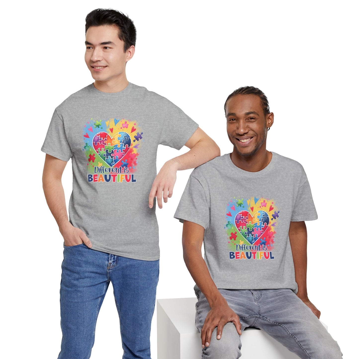 Autism Awareness T-Shirt – 'Different is Beautiful' Colorful Puzzle Heart Tee