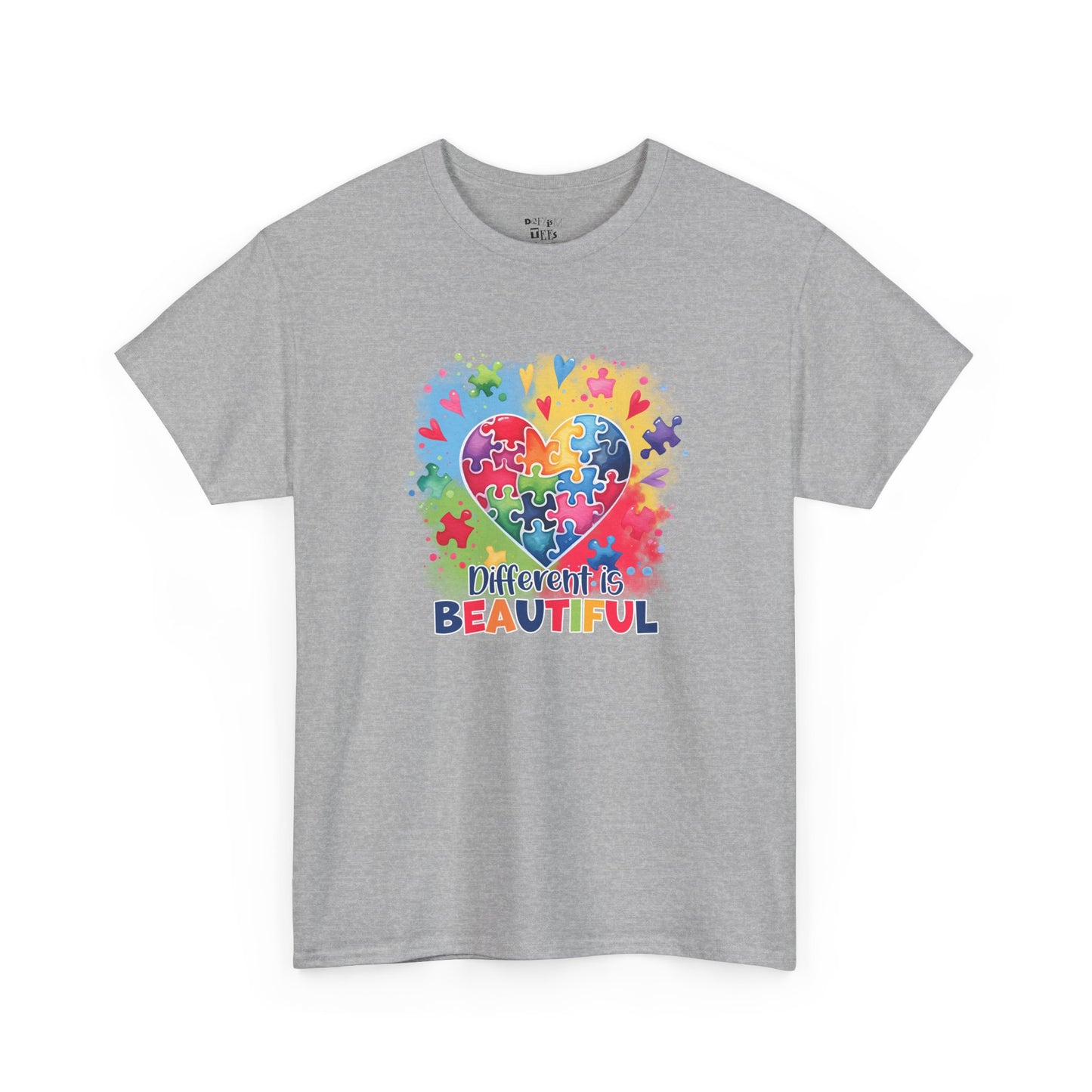 Autism Awareness T-Shirt – 'Different is Beautiful' Colorful Puzzle Heart Tee