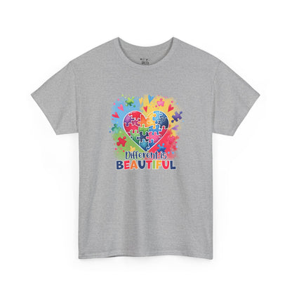 Autism Awareness T-Shirt – 'Different is Beautiful' Colorful Puzzle Heart Tee