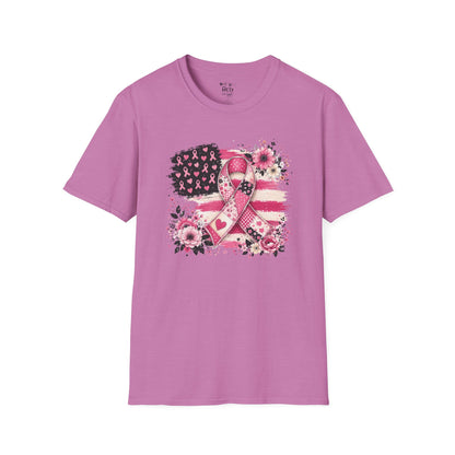Breast Cancer Awareness Ribbon Tee — Pink Flag Floral Support