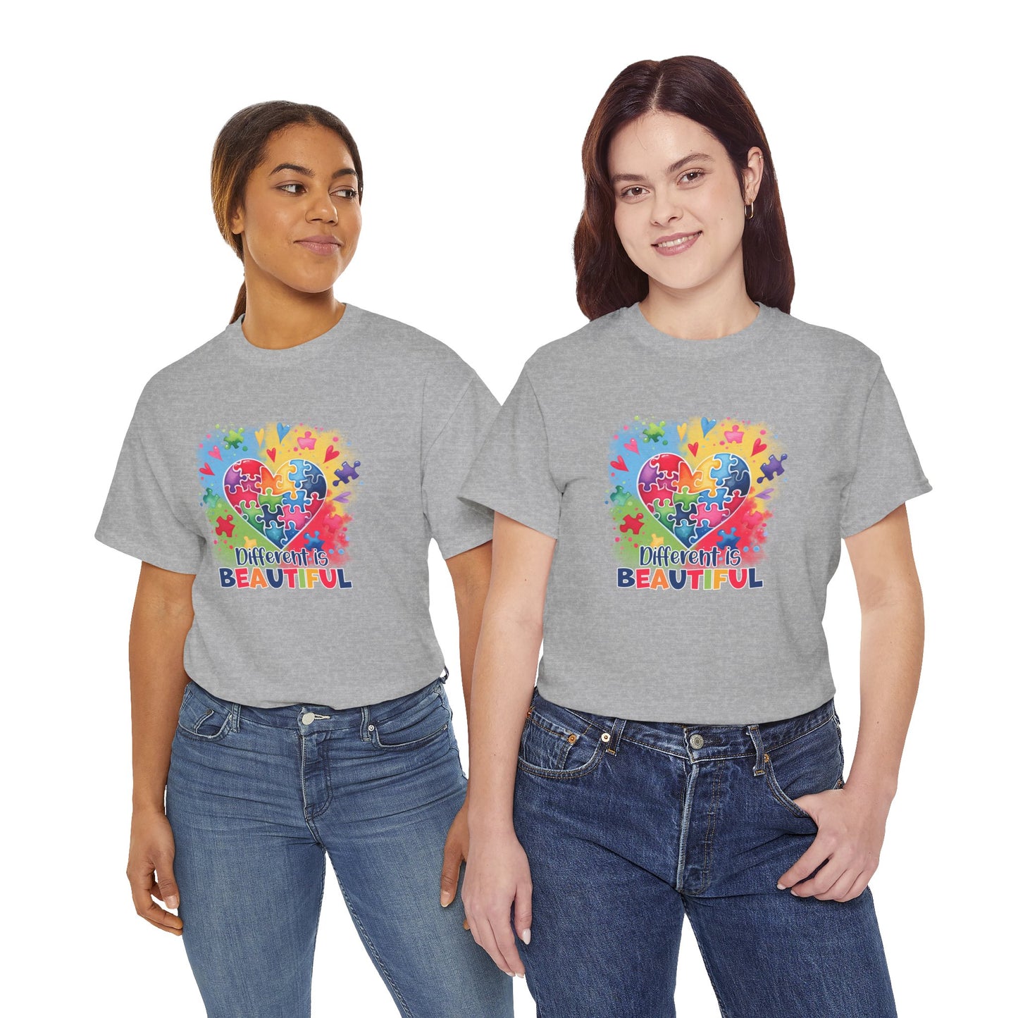 Autism Awareness T-Shirt – 'Different is Beautiful' Colorful Puzzle Heart Tee