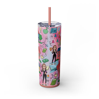 Realtor Colorful Inspirational Skinny Tumbler with Straw, 20oz