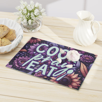 Cook Pray Eat Glass Cutting Board