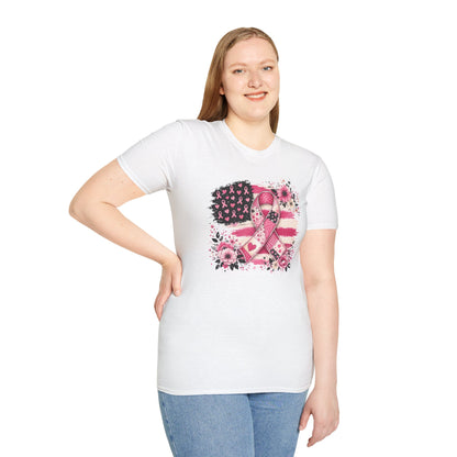 Breast Cancer Awareness Ribbon Tee — Pink Flag Floral Support