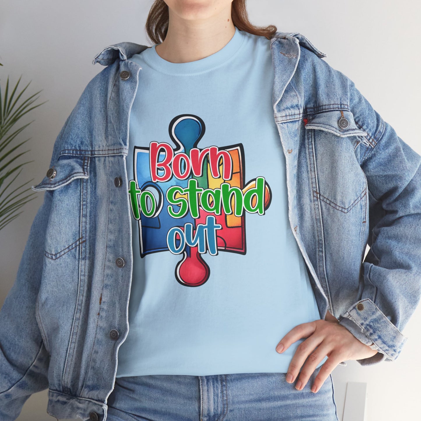 Autism Awareness Born to Stand Out Puzzle Piece T-Shirt