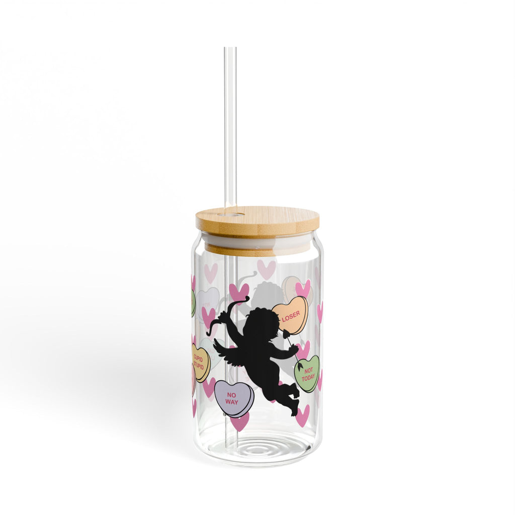 Cupid and Conversation Hearts Pattern Sipper Glass, 16oz